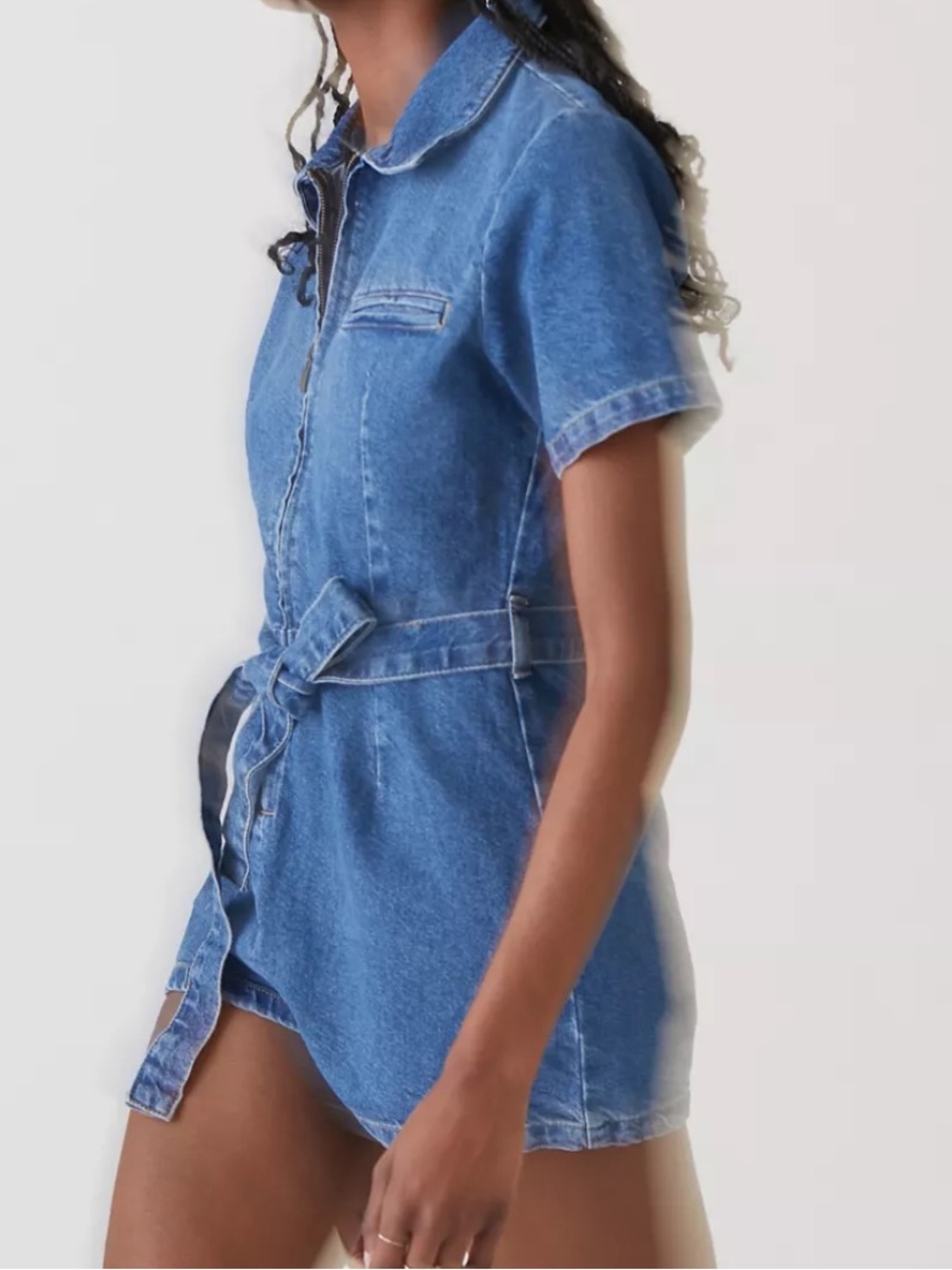 BDG Urban Outfitters UO Size 0 XS Hello Sunshine Denim Belted Romper - Picture 5 of 10
